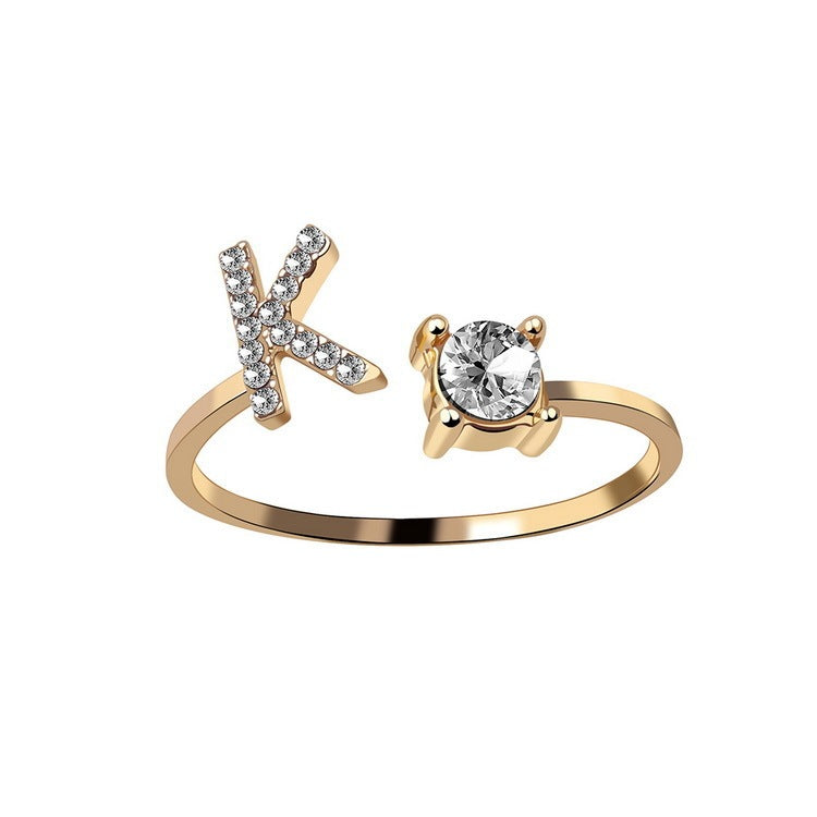 Amazing Design Adjustable 26 Initial Letter Ring Fashion Jewelry For Women Simple Elegant Jewelry